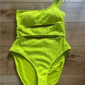 aerie Neon Yellow One-Shoulder Cutout One-Piece Swimsuit